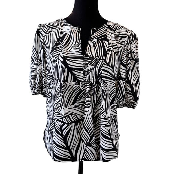 NEW Christian Siriano Black White Printed Short Sleeve Blouse Top Size S - Picture 1 of 5